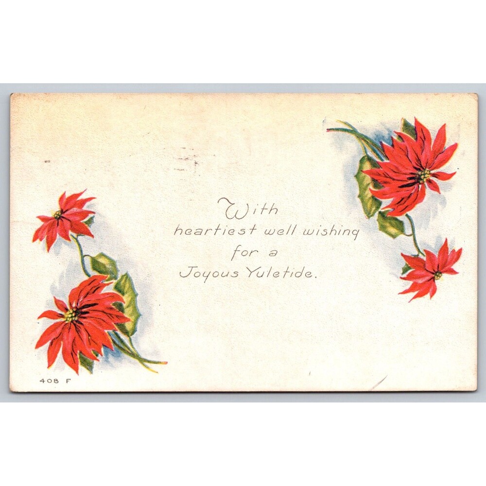 1917 Vintage Christmas Postcard Poinsettia Flowers Indianapolis Postmark